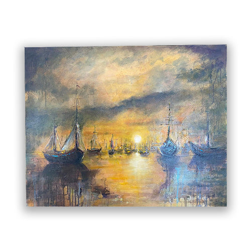 Soleil couchant sur les voiles, 81/65 cm